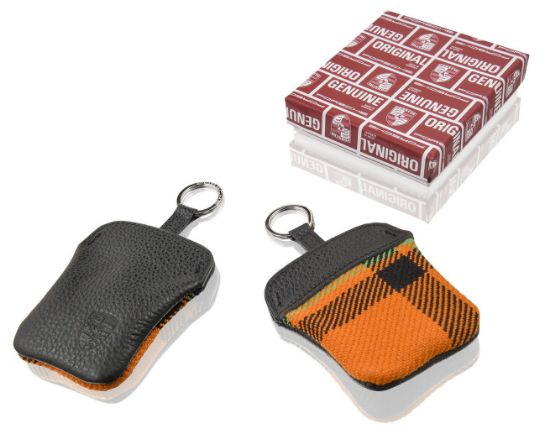 Picture of Orange Tartan Key Pouch with Embossed Porsche Crest