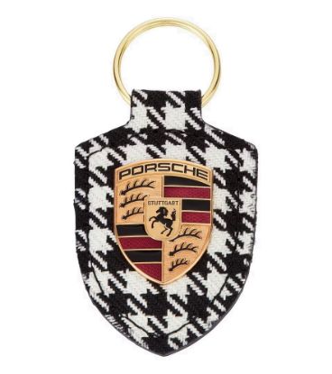 Picture of Porsche Crest Leather Keyring in Pepita Fabric